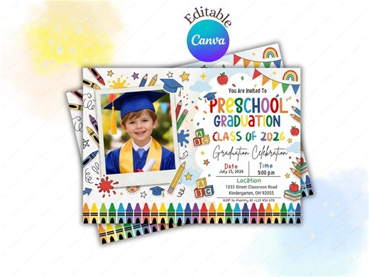 Preschool Graduation Invitation, Pre-k Grad Announcement Card Editable Kindergarten Graduate Party Invite, Class of 2026 Prek Evite - Etsy