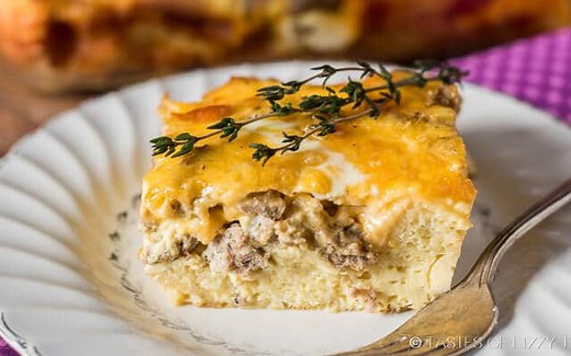 Day-old sourdough bread is the base to this egg breakfast casserole.