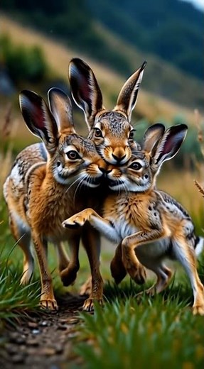 Hare Family in Motion | Male, Female & Baby in the Wild