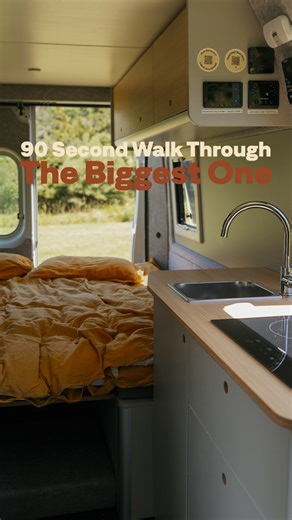 Meet The Biggest One 🚐 Not a bus. Not a shoebox. Just the sweet spot in the middle when you want real comfort on the road. Walk-through highlights: 🛏️ Proper Queen bed 🍳 Kitchen with actual bench and grocery storage space 🚿 Built-in shower flush toilet 📦 Loads of storage so bags aren’t living on the floor 🪟 Windows with fly screens and blackout blinds 🌦️ Room to move when the weather turns It still drives easy, still fits in normal parks… you’ve just got more space to stretch out now! How