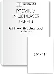 HOUSELABELS 1-up (Full Sheet) Multipurpose Labels (8-1/2" x 11") for Laser and Inkjet Printers, 200 Sheets