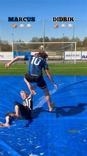 1v1 Slip and Slide Football Challenge ⚽️💧 #shorts