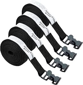 MELOTOUGH 4Pk 1" x 8ft Lashing Strap with Alligator Thumb Buckle Cargo Secure Webbing Up to 450lbs,Ladder Straps,Tie Down Straps,Utility Straps with Clips,Black