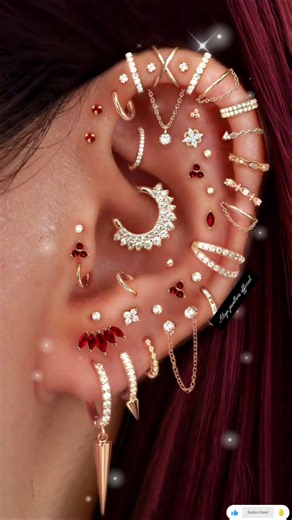 Aesthetic Red 🍒 Hoop Ear Piercing Curatio || #viralvideo #earpiercing #piercing #earrings #fashion