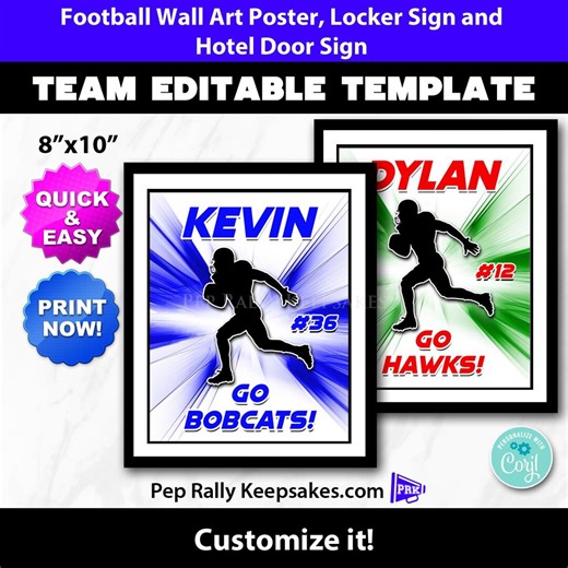 Football Locker Sign, Door Sign and Wall Art Poster to Personalize and Customize for Football Team Gift, Editable Printable Template FB132 - Etsy