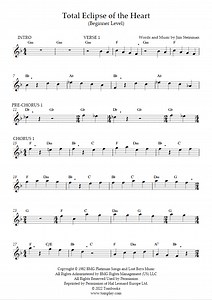 Total Eclipse of the Heart (Anfänger, Alt-Sax) (Bonnie Tyler) - Noten für Saxophon