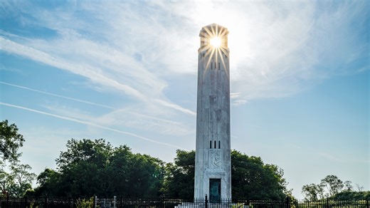 Marble lighthouse stands as tribute to Great Lakes shipping pioneer