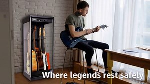 Guitar Display Case with Humidity Control, 270° Tempered Glass for 1-3 Guitars & Ukuleles, Digital Hygrometer, Lockable, 45-60% RH