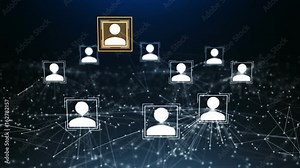 Selecting Person Icon from Group with Various Icons. network group and selecting one individual from the group moves up and surrounded by networking icons