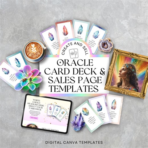 Oracle Card Creator Canva Template, Affirmation Card Deck DIY, Sales Page Canva Template, Editable Card Deck Blanks With Printing Template - Etsy