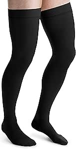 JOBST forMen Thigh High 30-40 mmHg Ribbed Dress Compression Stocking, Closed Toe, Medium, Black