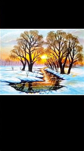 Winter Sunset Painting With Acrylic #shorts #viralvideo #viral #winterpainting