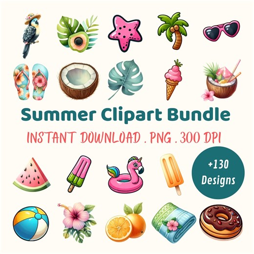Summer Clipart Bundle,  130 Graphics, Summer Vacation Graphics, Ocean Holiday & Party Clip Art, Instant Download - Etsy