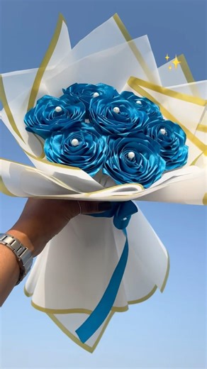 Blue ribbon Rose Bouquet✨💙 #handmade #bouquet #diy