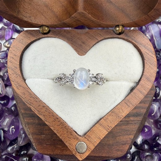 Natural Blue Flash Moonstone Crystal Ring, Adjustable S925 Sterling Silver, Oval Moonstone Healing Jewelry, Spiritual Birthday Gift for Her - Etsy