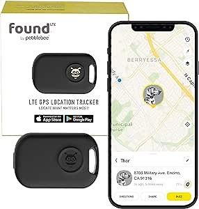 Pebblebee Found LTE GPS Tracker for Dogs and Cats with Thirty Day Battery and IPX7 Water Resistance Includes Bluetooth Subscription for Small Cat Collars to Large Dog Collars Alexa Voice Control