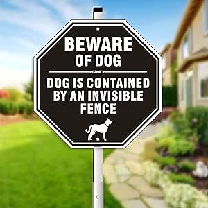 Beware of Dog Sign, Rust Free Aluminum Metal Yard Sign with Stake，10" x 10" Beware of dog signs for fence Weatherproof UV Protected Long Lasting ，Great for Garden and Yard Decor