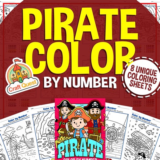 Pirate Color-by-number Activity for Kids | 8 Printable Coloring Sheets | Fun Activity Pack | Preschool-kindergarten Art | PDF Download - Etsy