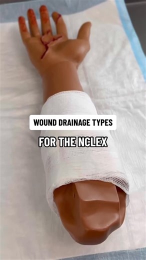 Amanda Draayer on Instagram: "Wound Drainage Types 🩹❤️‍🩹 🤍 Serous: Clear, watery discharge ❤️ Sanguineous: Bloody discharge 🩷 Serosanguineous: Blood + water 💚 Purulent: Infected discharge 👉 What is serous drainage? It is PLASMA without proteins. Plasma is the liquid part of your blood. ⚠️ NCLEX Tip: Diabetic patients should be monitored regularly for pressure sores and wounds due to peripheral neuropathy and slowed wound healing. Happy Studying! XO