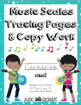Major Minor Scales Tracing Copywork Cursive Print Music Theory Worksheets Bundle