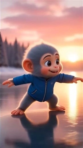 “Cute Baby Monkey Ice Skating 🐒❄️ | Epic Backflip Challenge!” #monkey #shorts #viral