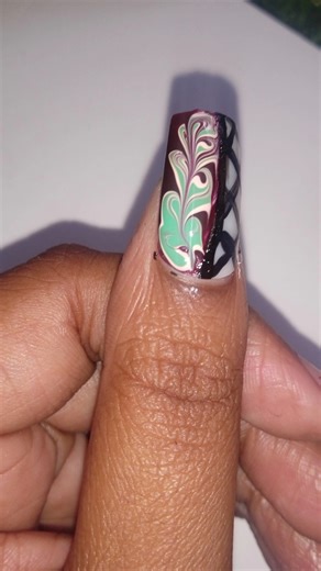 Mint & Maroon Marble Nail Art | Easy Nail Art Design Using Toothpick 💅✨ #nailart #shorts