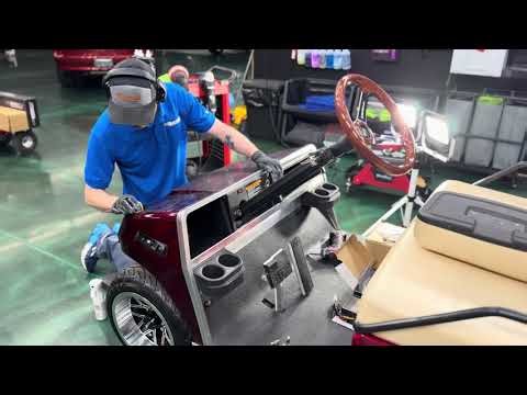 Chris wet sanding the golf cart so we can match the Denali and race trailer this summer 🤘