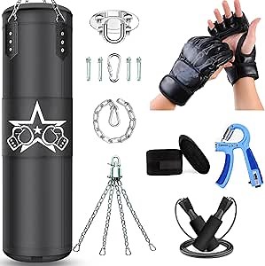 Punching Bag for Adults,Heavy Boxing Bag Set 4ft/120cm,Boxing Training Equipment Set for MMA Kickboxing Boxing Karate Home Gym Training(Unfilled)