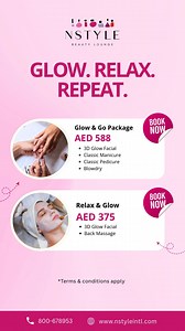 ✨ Get your 3D Glow on! 💆‍♀️ Facial Back Massage AED 375 💖 With Facial Add Mani, Pedi & Blow Dry for AED 588! 📍 Available at all NStyle locations. 📩 DM us for booking. WhatsApp: 97144229101 #dubaihairsalon #dubainailsalon #dubailuxury #DubaiSalon #hydrafacialdubai #pedicure #menicure #pedicuremanicure #dubaisummer #summerdeals #nstyle #nstylebeautylounge | NStyle UAE