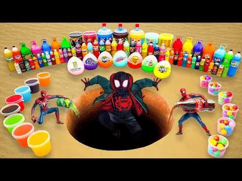 Miles Morales Spider-Man Giant Toothpaste Eruption with Mountain Dew , Fanta, Coca-Cola vs Mentos