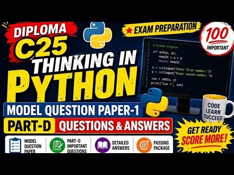 🔥Diploma C25 Thinking in Python Model Question Paper-1 |Part-D 5-MARKS Questions Answers 💯|Exam 🤔