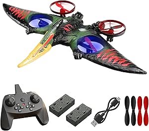 Pterodactyl Drone Dragon Toys Drones for Kids and Adults Easy to Flying Dinosaur Toys Remote Controlled Aircraft for Beginners Hobby RC Plane Toys Birthday Gifts for Boys 8-12