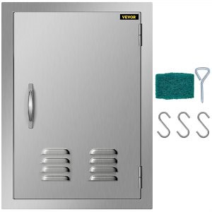 VEVOR BBQ Access Door, 17W x 24H Inch Single Outdoor Kitchen Door, Stainless Steel Flush Mount Door, Wall Vertical Door with Handle, Vents and Hook, for BBQ Island, Grilling Station, Outside Cabinet  | VEVOR US