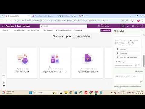 How can we create a table in PowerApps using Copilot?