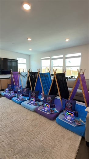 Talia Stenson on Instagram: "Setting up my sons epic birthday sleepover party! This took week of planning, but sharing all details! Thank you @teepee_kaboo for the Fort Nite😜 set up!! It was such a hit with these kids✨ #birthdaysetup #birthdayboy #birthdaypartysetup #partyprep #birthdaypartyideas #california"