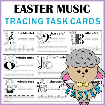 Easter Music Tracing Task Cards | Drawing Music Notes Worksheets | No Prep