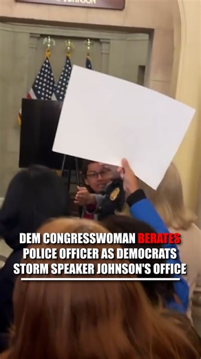 WATCH: House Democrats storm Speaker Johnson’s office — with one Democrat even berating a Capitol Police officer. They then plastered Epstein papers over Johnson’s sign as they demanded he swear in Rep. Adelita Grijalva. | Fox News