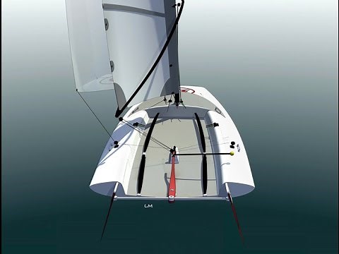 "13"-- A 16' scow sailboat for two.