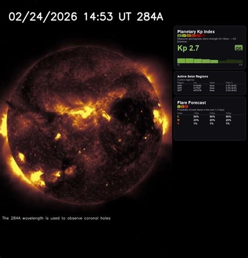 Sun 24 Hour Timelapse | Iron XV / 284 Å | Extreme UV (February 24, 2026) #shorts