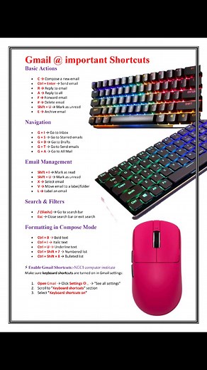Gmail Shortcuts Key's #Gmail #Computer #computer #shortcut | NECI Computer Institute