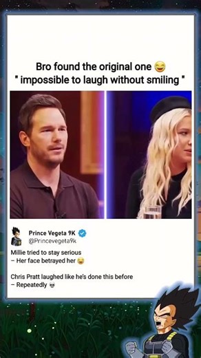 In BBC Interview Chris Pratt and Millie Bobby Brown laughing without smiling challenge