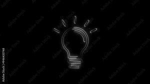 Neon electric effect bulb sign animated. Glowing neon line Light bulb. Rays shine appear and disappear after some time.