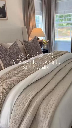 Melissa Coryell on Instagram: "The perfect thickness! 🤍 We enjoyed these quilts all spring and summer of last year — you might just see it reappear again this year! Super affordable and select colors are 20% off today! Just comment YES PLEASE and I’ll DM you a link to shop these lightweight Amazon quilts and the rest of our bedding to complete the entire look!"