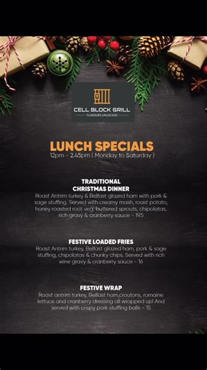 31 reactions | Christmas Lunch Specials served today from 12pm-2.45pm  | Cell Block Grill | Facebook