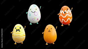 Easter Day, Happy Easter, eggs Dancing, 3d rendering, Animation Loop composition 3d mapping cartoon, included in the end of the clip with Luma matte.