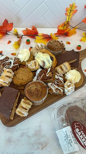 Check out this sweet spread! 🍪 🤎 Filled with our favorite Fareway Bakery fall goodies, it is the perfect centerpiece for your Friendsgiving gathering. 🫶 | Fareway Stores