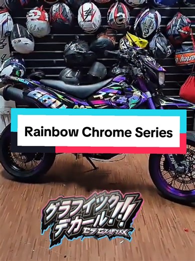 The supermoto that refuses to blend in. #Suzuki DR-Z400 finished in our Rainbow Chrome Series. #supermoto #tiktoksg #chrome #decals