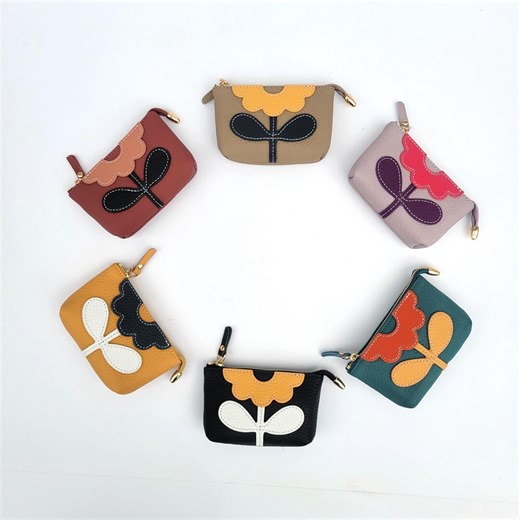 Leather Small Purse Pouch Wallet for Coins Cards With Key Chain and Clasp. Flower - Etsy