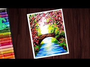Beautiful spring season scenery drawing with oil pastels for beginners - step by step