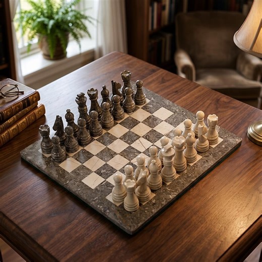 Marble Chess Set Stone Chess Board Game With Pieces Luxury Handmade Housewarming Gift - Etsy
